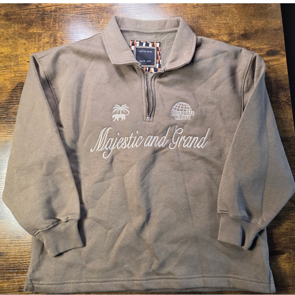 Cactus Boys Majestic and Grand Quarter Zip Fleece Sweatshirt Brown Size 9/10